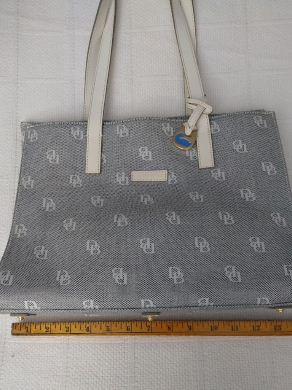 Dooney and Bourke Monogram Tote Satchel Shoulder Bag Blue Canvas Preppy - Picture 10 of 14
